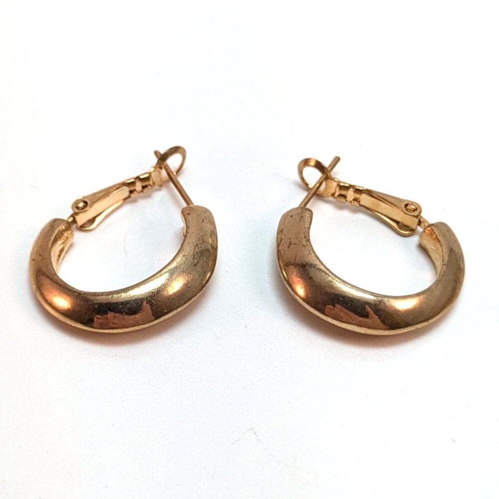 VTG 90s Gold Metal Leverback Hoop Earrings Chunky Classic Clean Girl Minimalist
